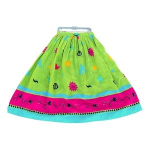 Smith-Forester Vintage Boho Southwestern Midi Lime Green Skirt Size Large